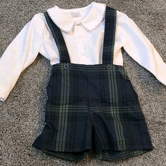Edgehill Collection Green Plaid Overalls with White Shirt - Picture 1 of 7
